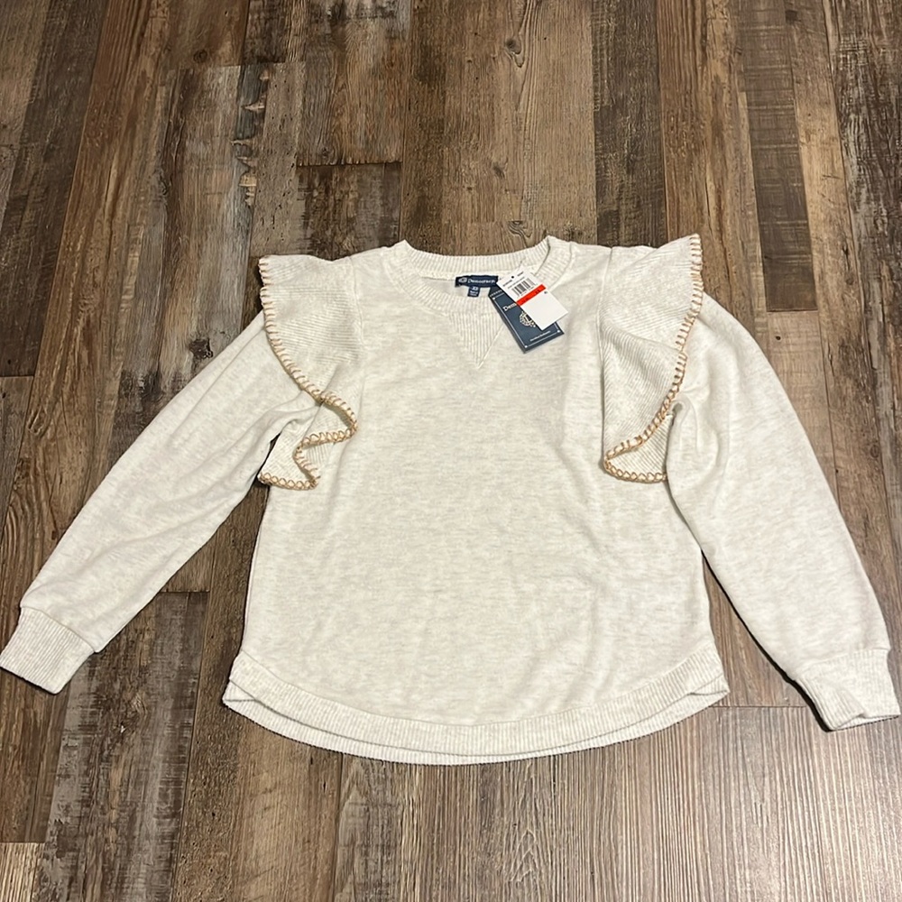 Democracy Ruffle Whipstich Sweater with curve hem.  Size XS